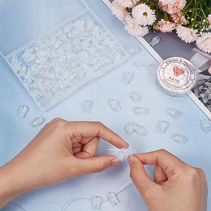 SUNNYCLUE 1 Box 100Pcs Fish Beads Bulk Fish Charms Bead Transparent Clear Glass Fish Beads Summer Sea Ocean Animal Bead Mermaid Beads for Jewelry Making Beading Supplies Necklace Bracelets DIY Craft - color: 1 Box 100pcs Side Drilled Fish Bead Transparent