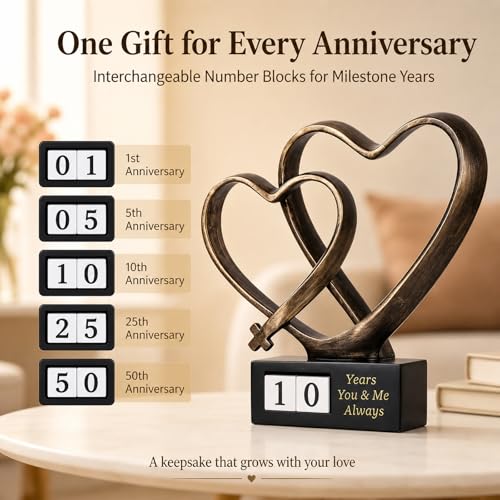 for Couples, Cross Heart Statue with Year Blocks