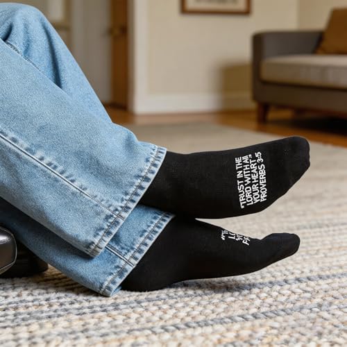 6 Pairs Christian Socks Cross Prayer Socks with Bible Verse,Christian Gift for Man Women Youth Birthday Christmas - color: 3:5-black