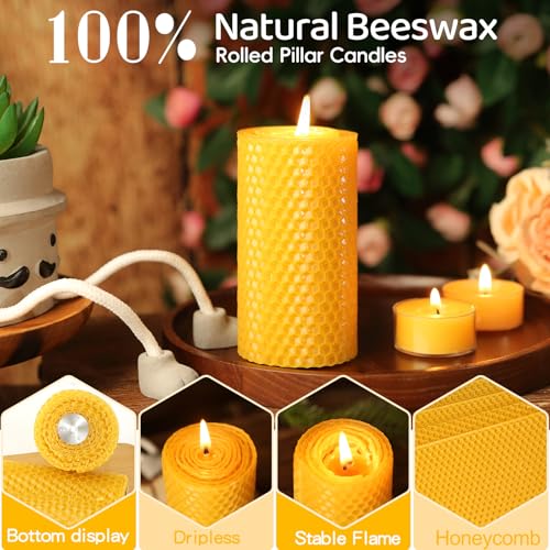 Beeswax Pillar Candles,Non-Toxic Honeycomb Bees Wax Candle for Home,Yellow - color: 2x4in, size: 3pcs