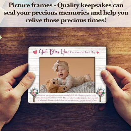 Gihyan Baptism Picture Frame, God Bless You Wooden Photo Frame, Blessing Gifts For Daughter From Mom Dad, Baby Girl Baptism Gifts From Godfather Godmother, Christian Frame With Stand-61 - color: Girl