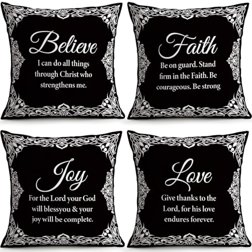 Black White Bible Verse Pillow Covers Set of 4, 18x18 Vintage Decor - color: Bible Verses 02, size: 18" x 18" (Pack of 4)