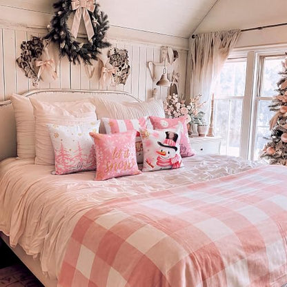 FuWeave 6 Set Christmas Pillow Covers 18 x 18 Inch Pink Pillow Case - style: Pink Christmas