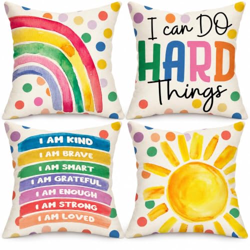 Fahrendom Rainbow Sunshine Decorative Throw Pillow Covers 18 x 18 Set of 4 - color: Rainbow