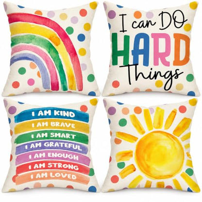 Fahrendom Rainbow Sunshine Decorative Throw Pillow Covers 18 x 18 Set of 4 - color: Rainbow