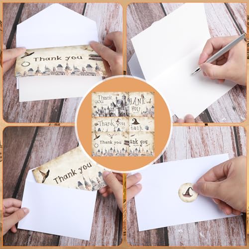 60 Pieces Magic Wizard Baby Shower Thank You Cards,Castle Themed Thank You Card Includes 30 Pieces Envelopes and 30 Pieces Wizard Cards with Stickers for Baby Shower Wedding Bridal Halloween (Castle) - color: Castle