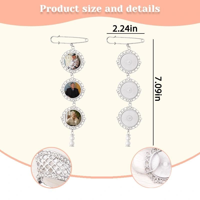 Wedding Double Picture Frame Brooch for Bride Grooms Boutonniece Pin for Wedding Bouquet - color: 3 round frames
