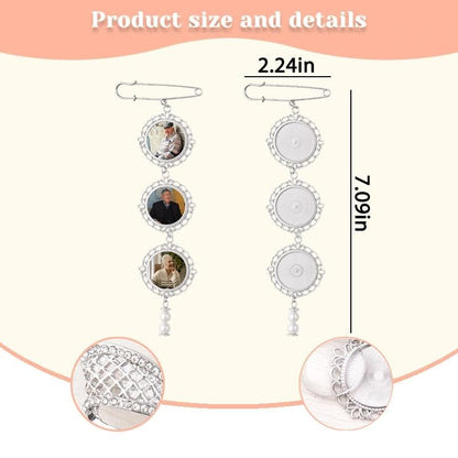 Wedding Double Picture Frame Brooch for Bride Grooms Boutonniece Pin for Wedding Bouquet - color: 3 round frames