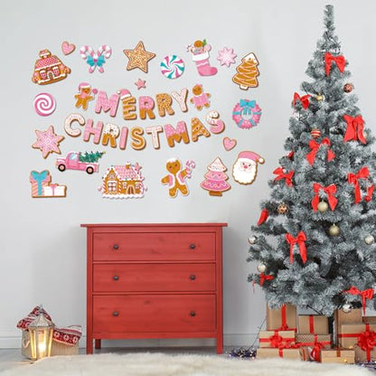 Kosiz 54 Pcs Merry Christmas Bulletin Board Pink Gingerbread Cutouts Decor - style: Merry Christmas