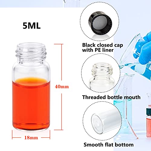 PEKYBIO 100 PCS 5ML Clear Small Liquid Sample Glass Vials with Screw Caps - size: 5 ml (100 pieces)