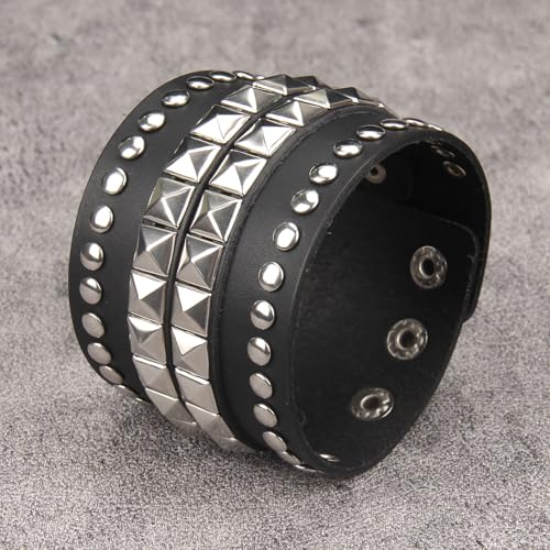 GelConnie Punk Leather Cuff Bracelet Adjustable Straps Wrap Bracelets Arm Armor Cuff Gothic Leather Wristbands for Men, Women - color: MLPB099-Black