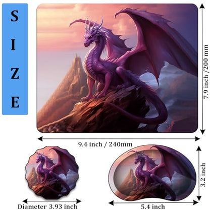 Mouse Pad 9.4"x7.9" + Wrist Support Pad + Embroidered Cup Pad Non-Slip Set, Ergonomic Mouse Wrist Support Pad, Suitable for Office/Gaming/Home Use, Purple Dragon Book - color: Purple Dragon Book