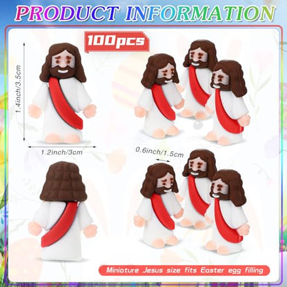 Bememo 100 Pcs Jesus Toys Original Design Mini Rubber Little Jesus Figurine to Hide and Seek Religious Party Favors Sunday School Craft Baptism Gifts for Easter Egg Stuffers(Red) - color: Red