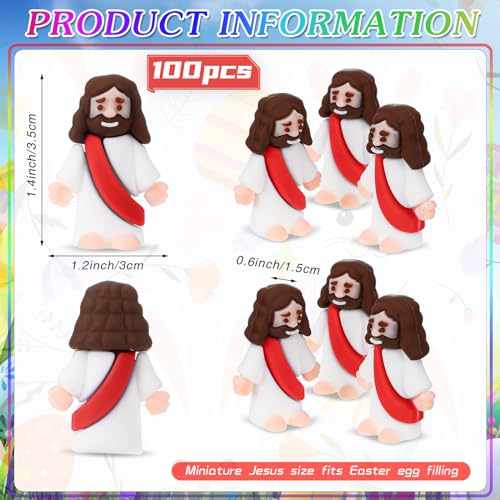 Bememo 100 Pcs Jesus Toys Original Design Mini Rubber Little Jesus Figurine to Hide and Seek Religious Party Favors Sunday School Craft Baptism Gifts for Easter Egg Stuffers(Red) - color: Red