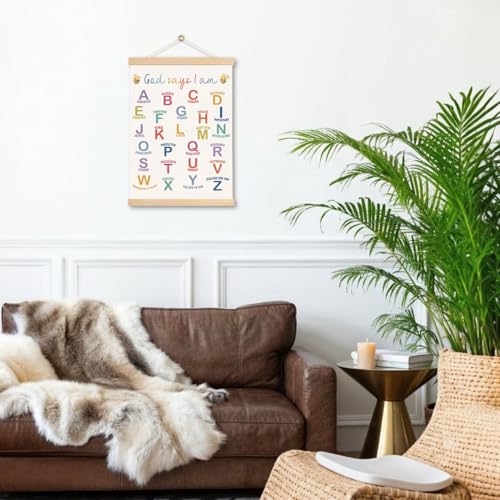 DNEULYR God Says I am Alphabet Christian Wall Art Poster for Kids, Bible Verse Affirmations Poster Hanger Frame for Nursery Toddler Kids Room Playroom Classroom Sunday School, 12x16 Inches - color: color24