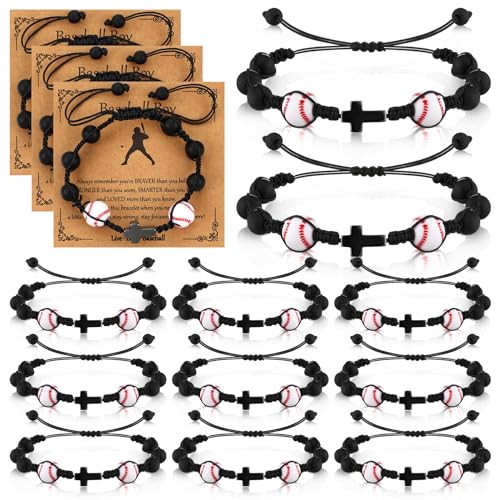 12 Set Sport Adjustable Bracelets Gift - color: Black, size: Baseball and Cross