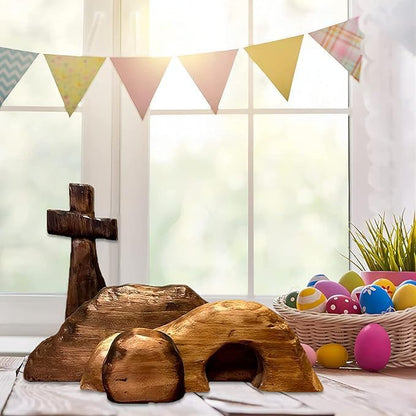 Easter Tiered Tray Decor Jesus Empty Tomb Kit Wooden Religious Signs - color: 4pcs