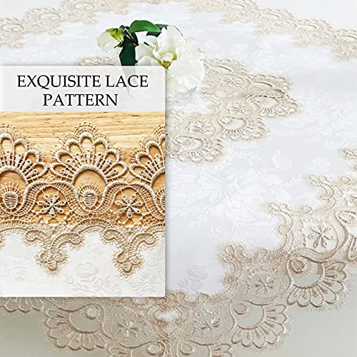 Lace Tablecloth Rectangle Fabric Washable Beige 16x70inch - color: H17191-beige-1, size: 16*70