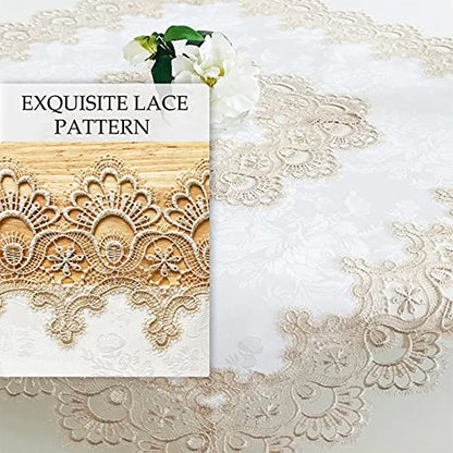 Lace Tablecloth Rectangle Fabric Washable Beige 16x35inch - color: H17191-beige-1, size: 16*35