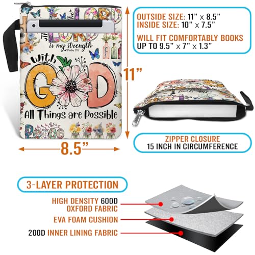 84hoods Book Cover Bag with Zipper and Front Pocket. Bible Book Sleeve. Christian Faith God Religious Gift. Washable Fabric 11 X 8.5 Inch. All Things are Possible - color: 2. All Things Are Possible