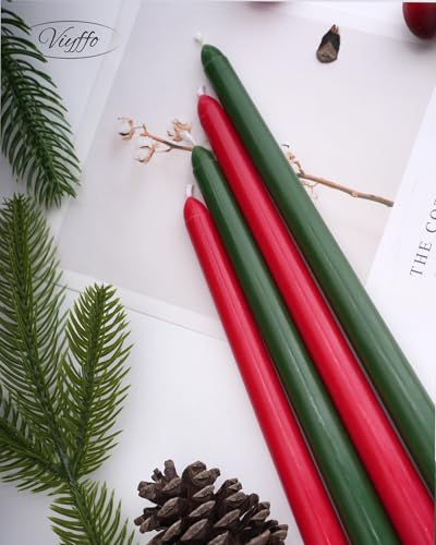 Viyffo 12 Inch Taper Candles 8-Hour Burn Christmas Edition, 4 Pack - color: 12 Inch Green and Red Christmas