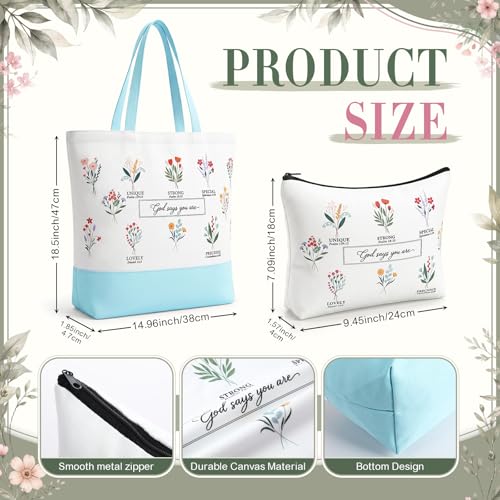 Aliceset 6 Pcs Religious Christian Gifts for Women Bible Verse Tote Bag Cosmetic Bag Glass Cup Keychain for Catholic Church(Blue) - color: Blue