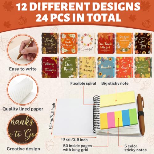 Fall Notebooks with Pens Bulk, 24 Sets, 5.5 x 4.7 Inch, Flower - color: Fall Flowers Religion