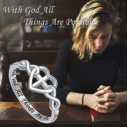 S925 Sterling Silver Christian Cross Heart Faith Bible Verse Necklace Rings - style: Ring:6