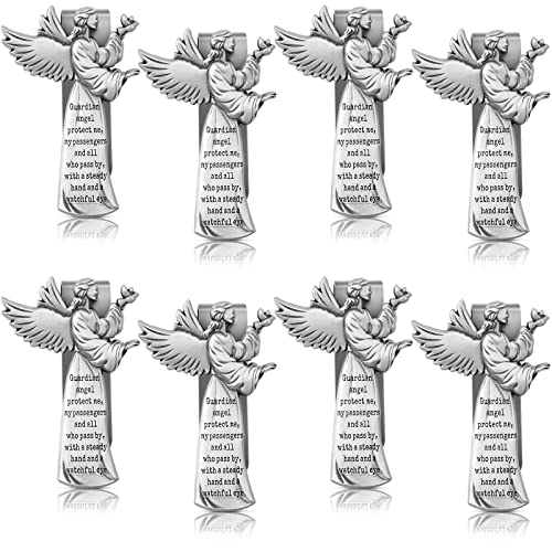 8 Pieces Guardian Angel Religious Sun Visor Clips for Car Protect My Passengers Zinc Medal Bless Travel Safely Visor Clip Present for Women, Men, Mother, Father, Parent, Family, Friend, Driver