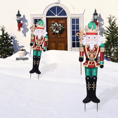 Christmas Yard Sign Decorations Outdoor with LED Lights Christmas Nutcracker Yard Signs with Metal Stakes for Xmas Holiday Party Lawn Sign Garden Decor Xmas Outdoor Yard Signs - style: king