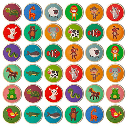 Montessori-Inspired Wooden Matching Game for Toddlers 2-4 Years - Durable, Scratch-Resistant 36 Card Set, Includes Carry Bag - Memory Game for Toddlers 2-4 Years - Cognitive Verbal Skills Development - size: Animals 36 cards