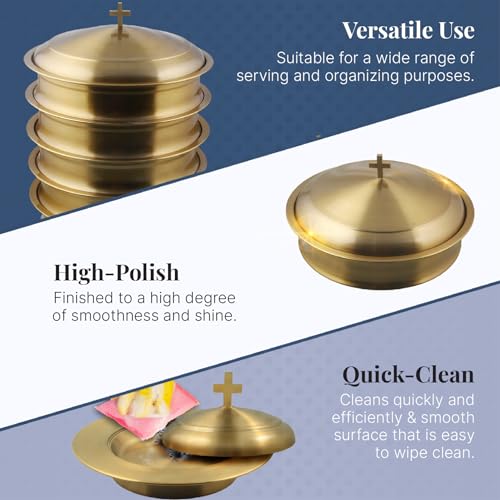 Communion Ware Holy Wine Serving Tray with A Lid & A Stacking Bread Plate with A Lid - Stainless Steel (Brass/Gold) - color: Brass/Gold