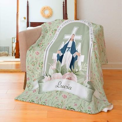 First Communion Blankets For Girls, Personalized Marian Swaddle Blanket, Catholic Baptism Gift, Baby Wrap, Our Lady Throw, Custom Mary Receiving Blanket For Kids, Baby Shower, Christian Baby Girl Gif - color: #Ver17