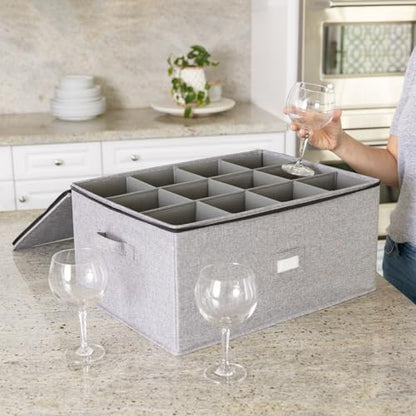 Stack Store Plus More Hard Shell Goblets Storage Box with Dividers - 21" W x 15.5" D x 10" H - Stackable with Fully Padded Interior - Great for Cocktail and Wide Bar Glasses - style: Goblets Storage