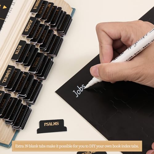 Laminated Bible Tabs, Gold Foil Embossed Lettering Bible Index Tabs for Women Men, Reposition Large Print Sticky Labels, Easy to Read and Apply, 105 Labels for Easy Navigation, Black - style: Gold Foil Black