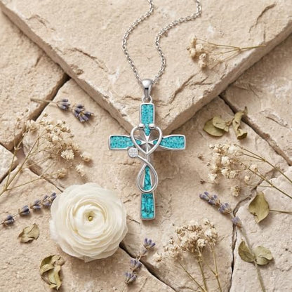 Infinity Cross Necklace S925 Sterling Silver Turquoise/Wooden/Opal/Abalone Cross Pendant Necklaces Christian Jewelry Gifts For Women - style: Stethoscope Cross
