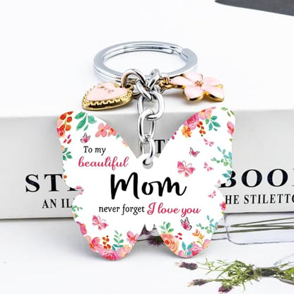 OEHEDOU Butterfly Gifts Keychain For Women Men Family Members Memorial Gift - color: Pink Mom