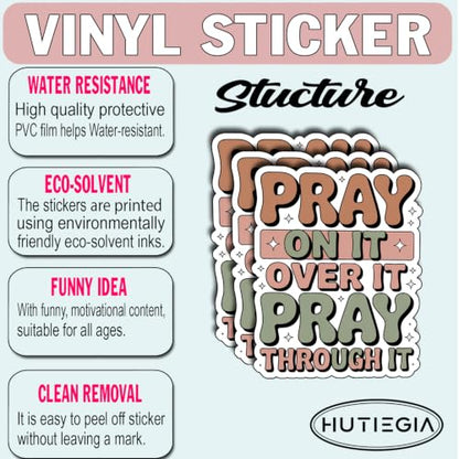 3PCS Pray on It Over It Through It Christian Vinyl Stickers, Inspirational Faith and Prayer Quote Decals for Water Bottles, Laptops, Tumblers, Journals and Personal Items, 3 Inch