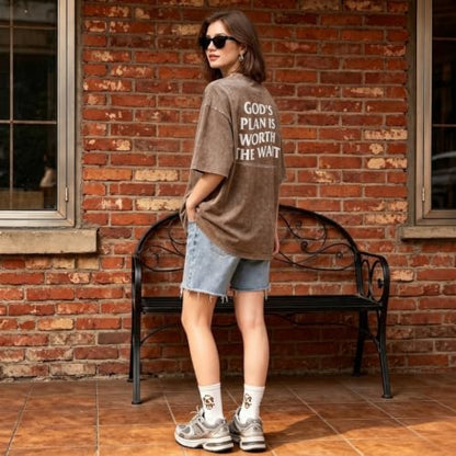 Christian Oversized Shirts for Women God Graphic Tees Shirts Bible Verse Jesus Shirt Religious Acid Wash Tshirts - color: Coffee, size: Small