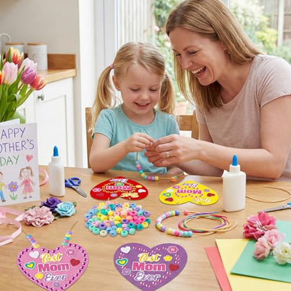 BeYumi Mom Necklace Craft Kit - 24Pcs Mother's Day DIY Foam Heart Best Mom Ever Necklace Making Kit With Gem Sticker DIY Thank You Craft for Kid Home School Classroom Family Party Favor Fun Activities - style: Best Mom Ever