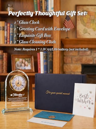 Graduation Gifts 2026 for Women Men - The Adventure Begins Glass Clock - color: Graduate Gift