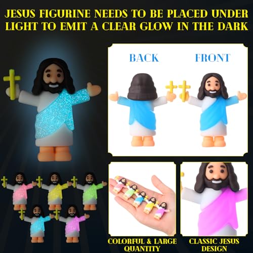 CroBlissful 30 Sets Mini Jesus Figurines Bulk Christian Glow in The Dark with Let Your Light Shine Cards for Christian Sunday School Religious Party Favor Halloween(Hold up the Cross) - style: Hold up the Cross
