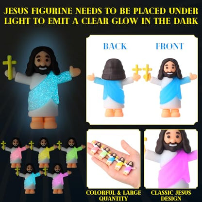 CroBlissful 30 Sets Mini Jesus Figurines Bulk Christian Glow in The Dark with Let Your Light Shine Cards for Christian Sunday School Religious Party Favor Halloween(Hold up the Cross) - style: Hold up the Cross