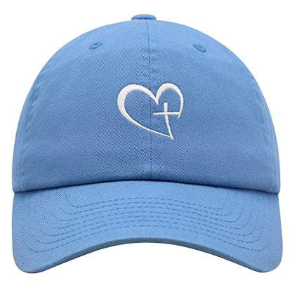 JPAK Heart and Cross Premium Dad Hat Embroidered Cotton Baseball Cap Christian Faith - color: Light Blue