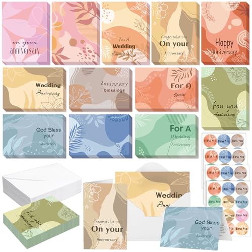 Motiskyy 48 Sets Religious Anniversary Cards Bulk for Wedding Couple Christian Happy Anniversary Cards with Envelopes and Stickers Bible Verse Scripture for Wife Celebrating Moment(Boho) - style: Boho