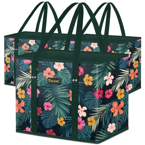 BALEINE 3PK Reusable Grocery Bags, Heavy Duty Shopping Tote Bag - color: Blossom Season, size: 3 Pack