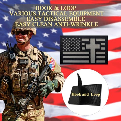 2PCS American Flag Cross Patch Reflective Morale Patch Hook and Loop - color: Grey