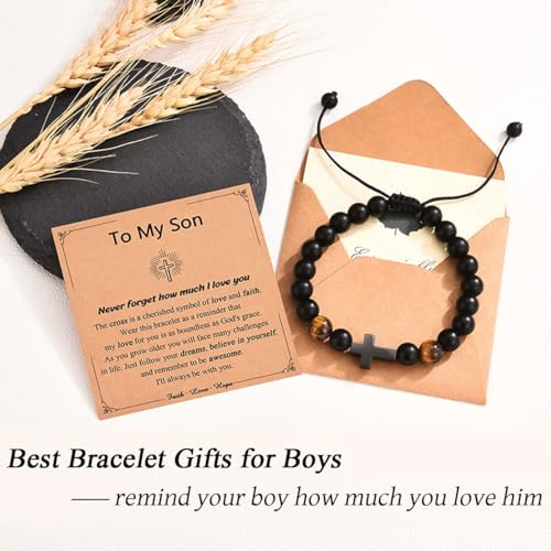 Leyung Cross Bracelet Gifts for Boys, Easter Basket Stuffers Baptism Gifts - color: Son