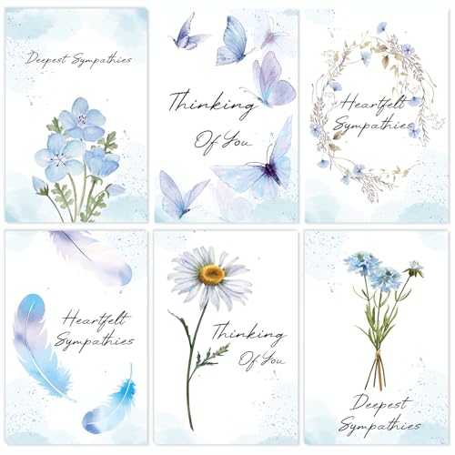 Sympathy Cards, 24 Pack Condolence Cards, 6x4in Thinking of You Card - style: Blue Sympathy Card