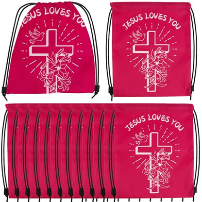 12 Pcs Christian Drawstring Bags Religious Drawstring Backpack Jesus Loves You Easter Church Gifts Christian Religious Gifts Bags School Easter Religious Gift Bible Verse Party Favors